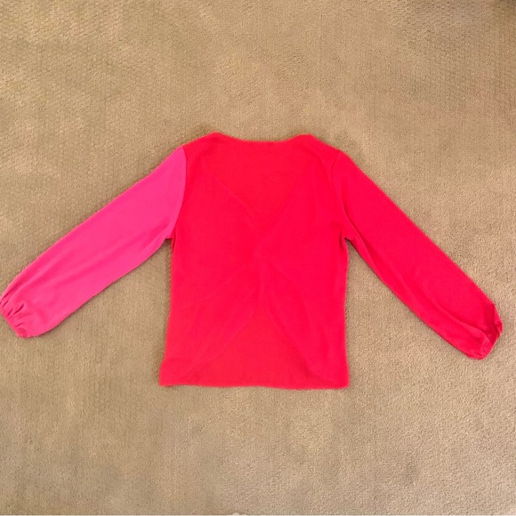 EXPRESS Never Worn Hot Pink Bright Red Long Sleeve Half n Half Knot Top - Picture 5 of 6